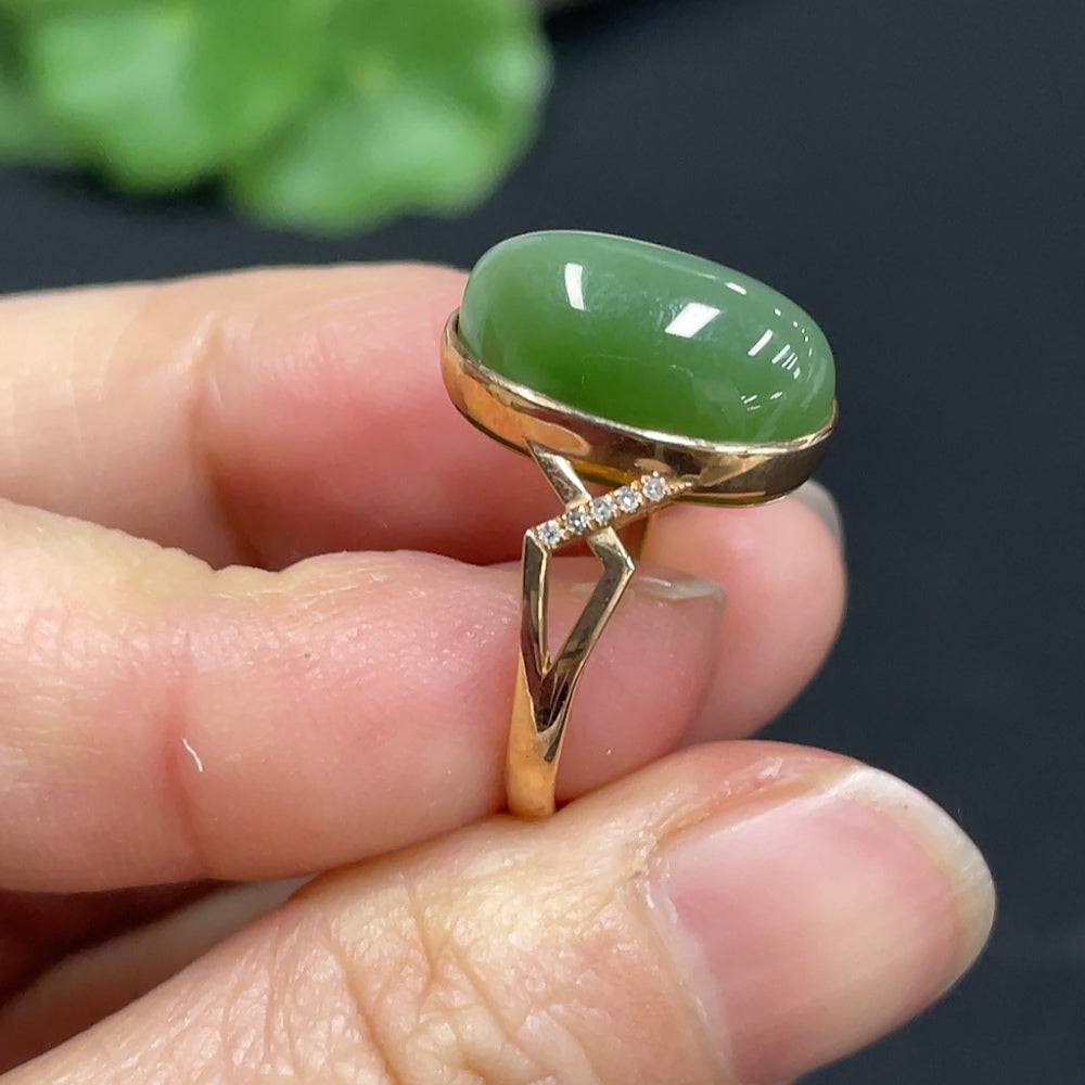 Huiliu Jade Jasper inlaid ring with diamond accents, handcrafted jewelry featuring Hetian Jade and intricate design.