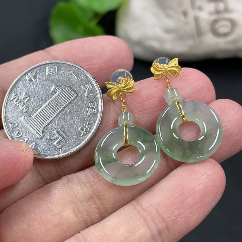 Jadeite donut inlaid earrings pair 18k gold inlaid total weight approx. 2.76g (excluding ear stoppers)