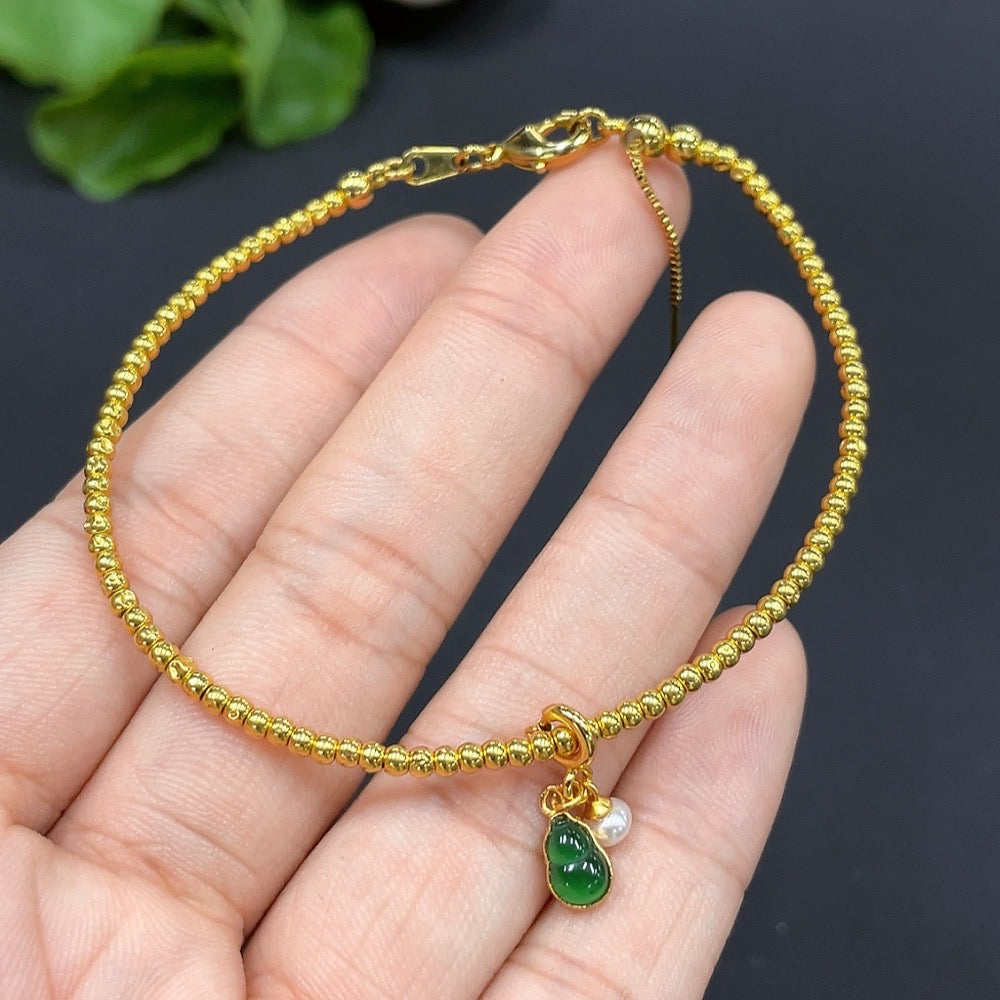 Jadeite Gourd Bracelet Small Round Beads Gold Content 99% Others Non-Gold Total Weight Approx. 2.23g