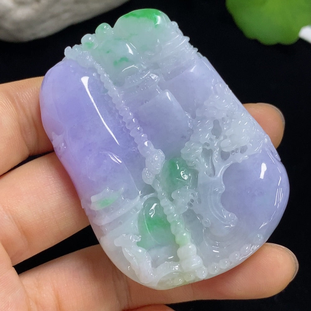 Jadeite Landscape Pendant (Including Cord Weight)