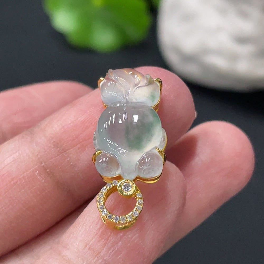 Jadeite Goldfish Inlaid Pendant Setting with Diamond Accents . | Huiliu Certified