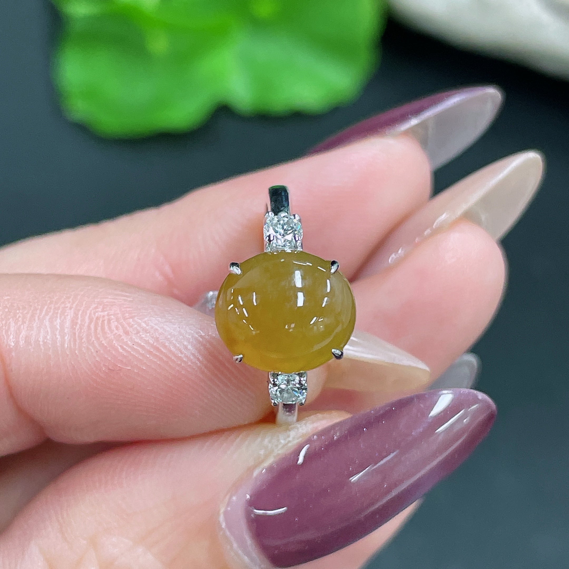 Jadeite Ring 9k Gold Setting No Diamond Total Weight Approx. 2g Size 10