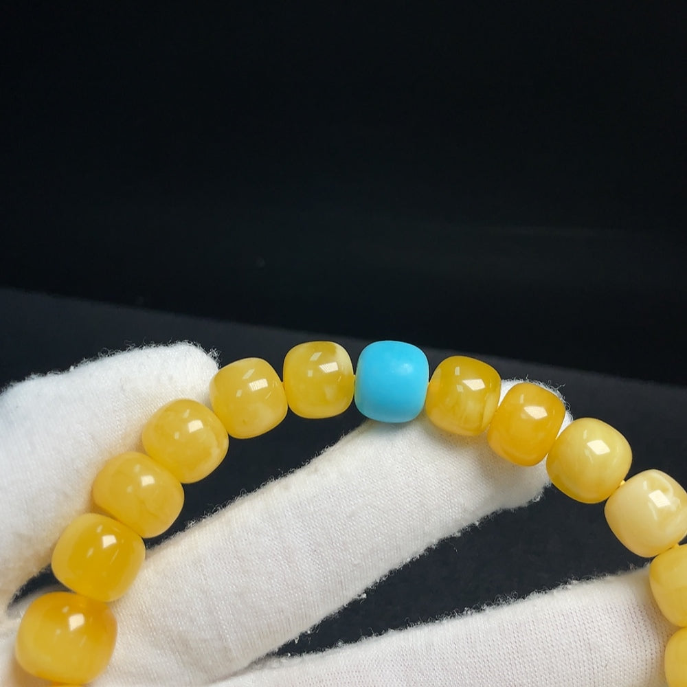 Amber Honey Beeswax Bracelet, Total Weight Approx. 25.14g, Bead Size 11.6-16mm, Non-Natural Accent Stones Considered