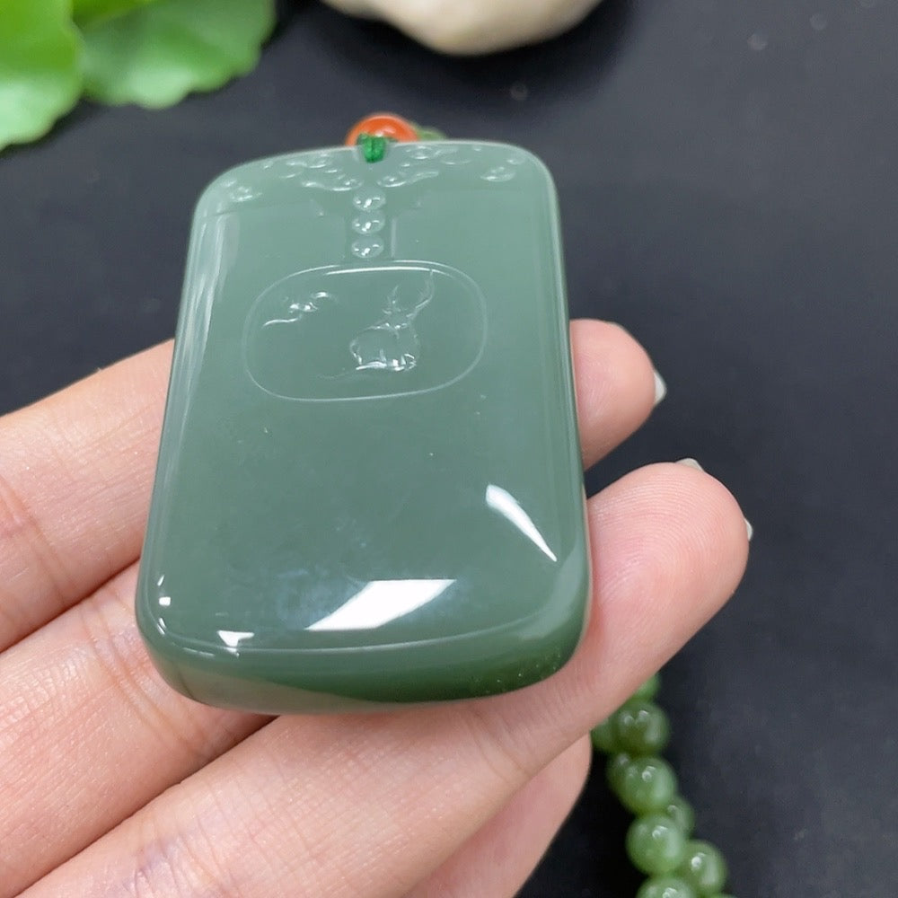 Hetian Jade Jasper Pendant Antique Plaque with Non-Hetian Jade Beads (Including Chain)