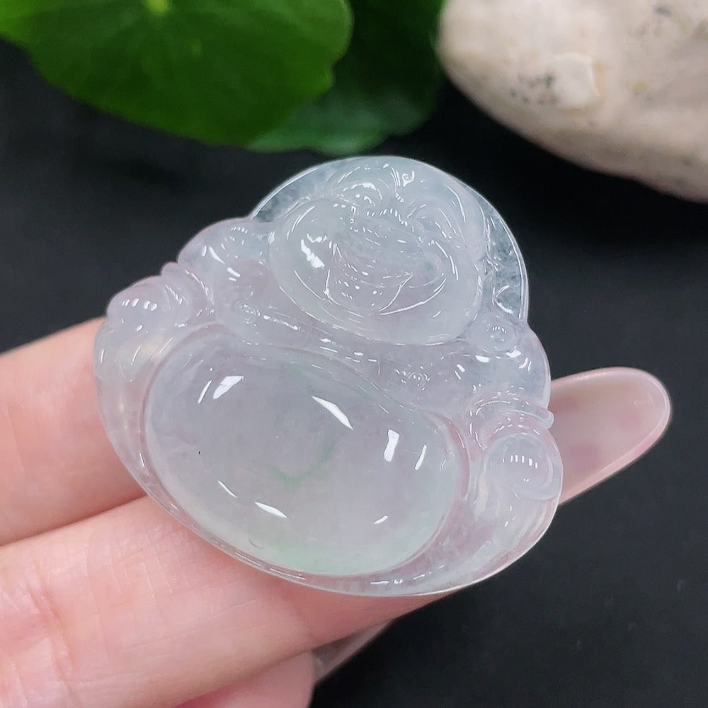 Jadeite Buddha pendant with intricate carving, weighing approximately 11.5 grams, crafted by HUILIU HQ.
