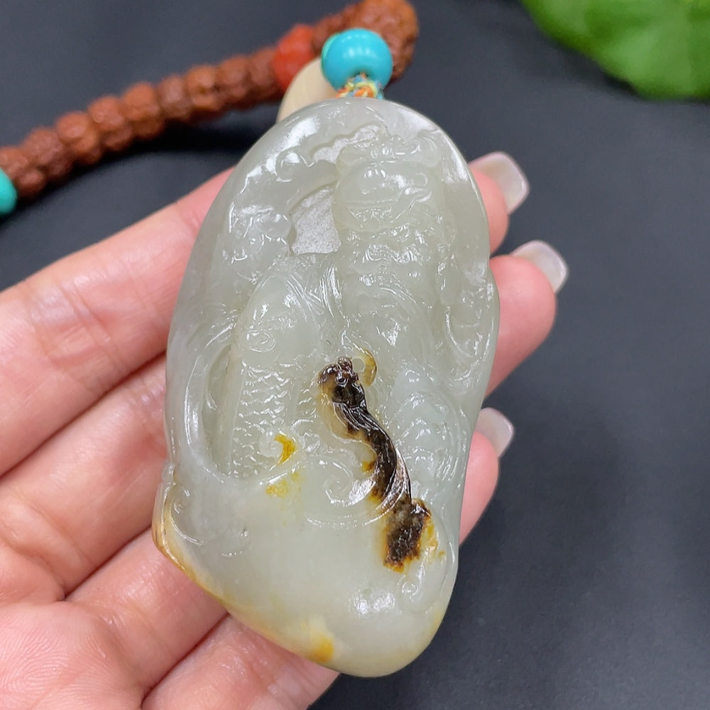 Hetian Jade Seed Material Handheld Piece - Guan Gong | Huiliu Certified
