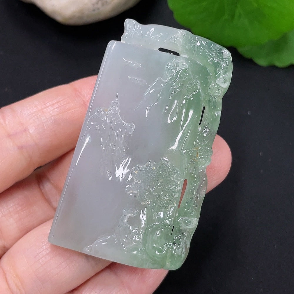 Jadeite Landscape Pendant, Total Weight Approximately 25.5g