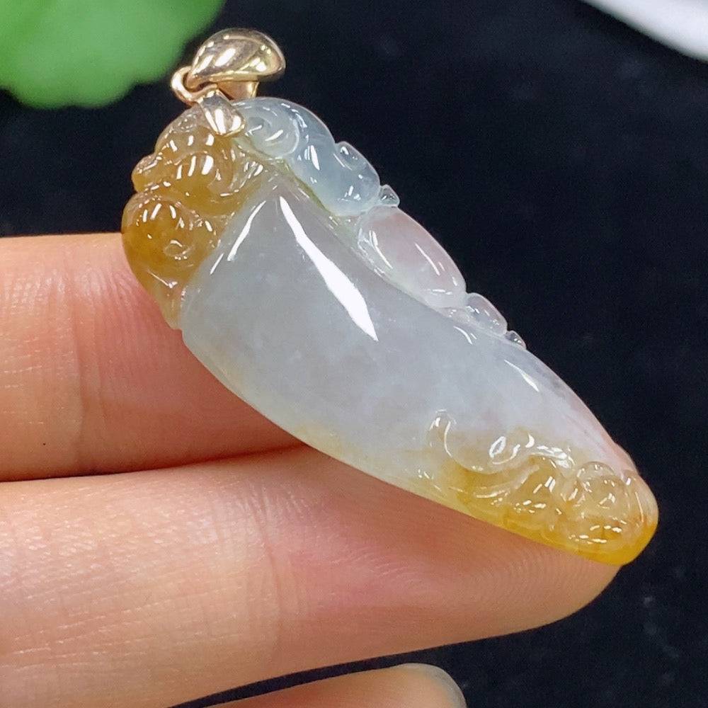 Huiliu Jadeite Fu Gua pendant featuring polished green jade with carved details, certified by Huiliu, on a string.