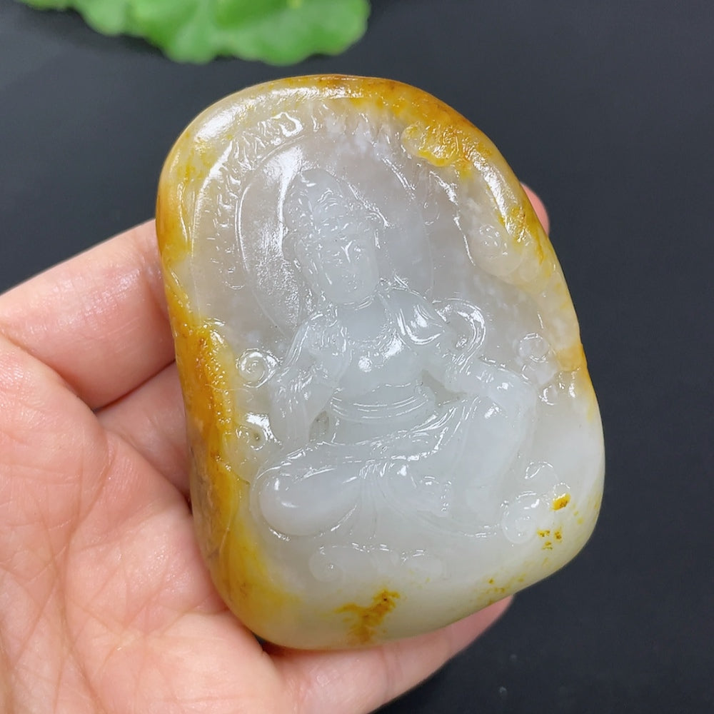 Hetian Jade Pendant Guanyin Total weight about 121.8g Undetermined skin color formation Contains other mineral components