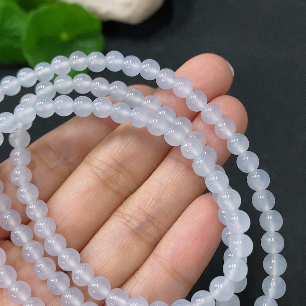 Jadeite bead necklace with 5mm non-gold jade beads, weighing approximately 26.26g, by HUILIU HQ, displayed on a neutral background.