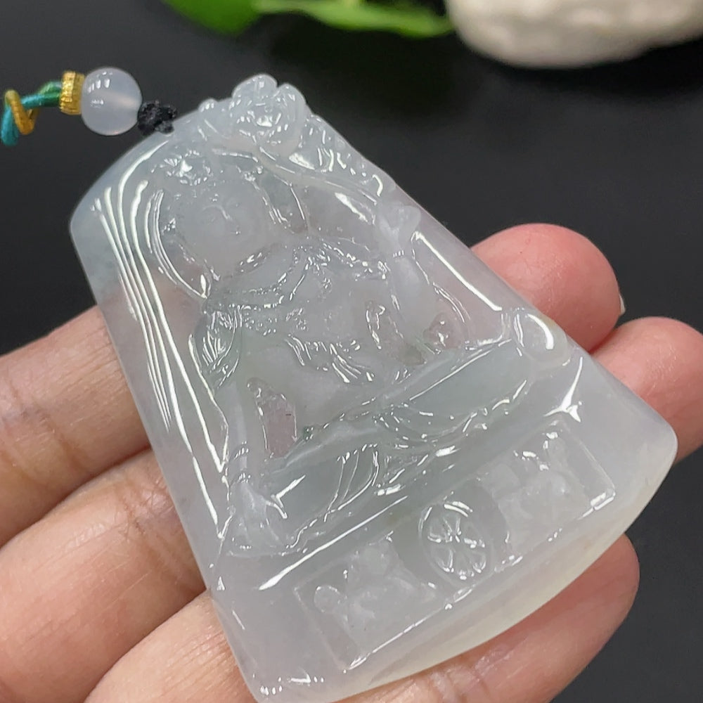 Jadeite Guanyin pendant plaque with beads, crafted from jade, weighing approximately 26.8g, by HUILIU HQ.