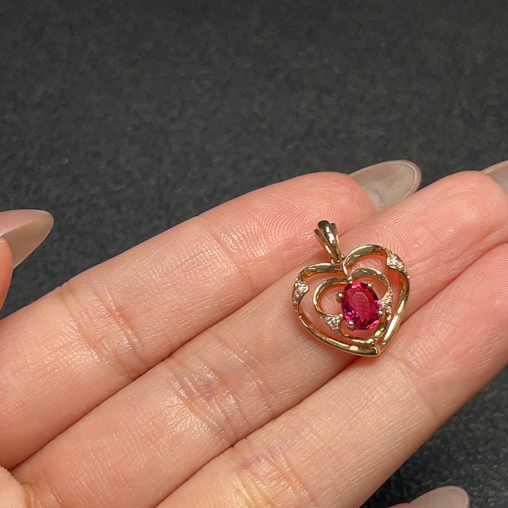 Huiliu gemstone tourmaline pendant with diamond accents, featuring a 5.9x4.3mm stone, elegant jewelry piece.