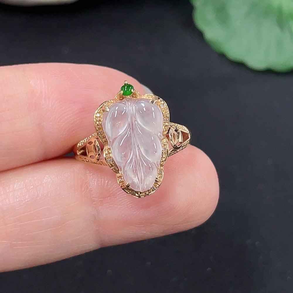 Jadeite Inlaid Ring Size 14 18K Gold Total Weight Approx. 2.2g (Non-Diamond)
