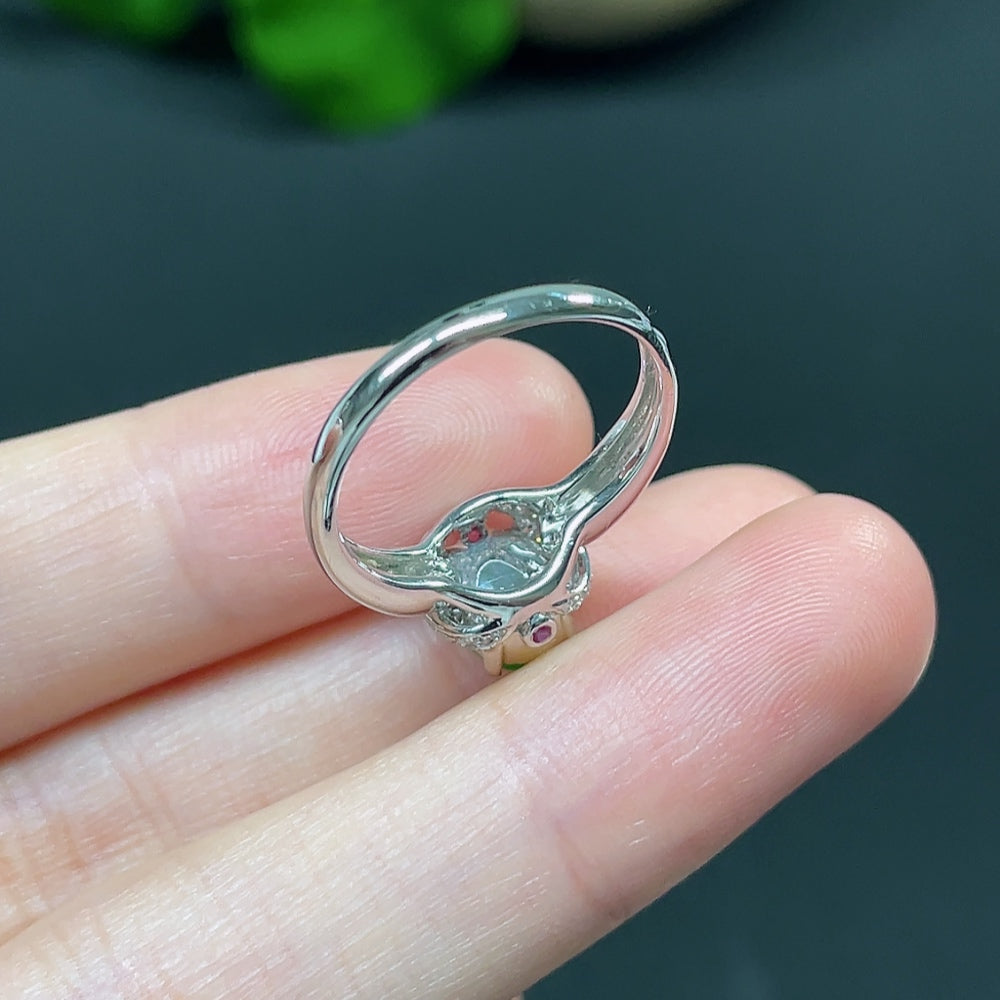 Jadeite Cabochon Solitaire Ring, 18K with Diamond Accents