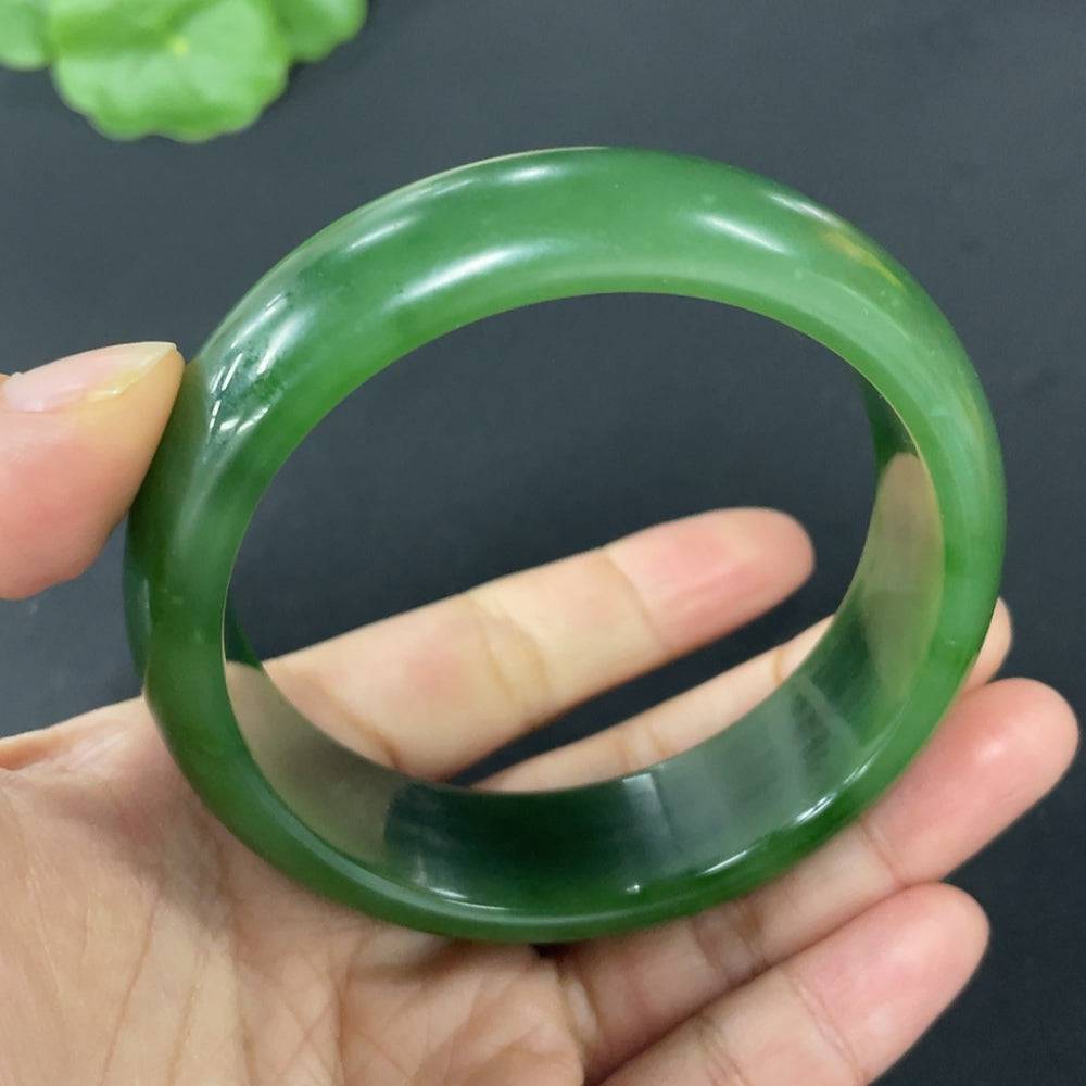 Hetian jade jasper round bracelet with a 59mm size, crafted by HUILIU HQ, featuring smooth polished stones and natural earthy tones.