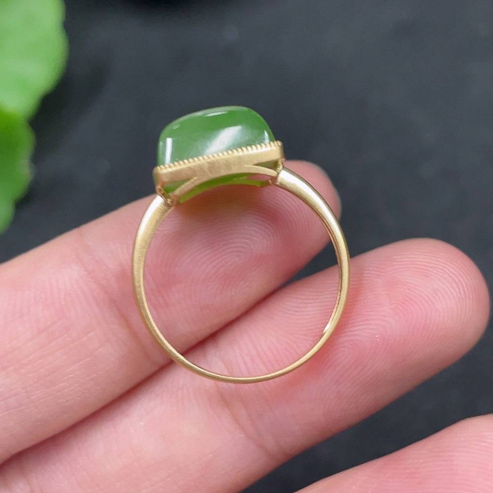 Huiliu certified Hetian jade inlaid ring featuring smooth, polished jade gemstone set in a elegant silver band.
