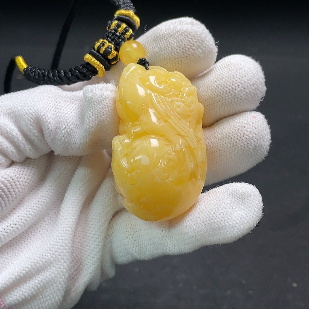 Amber Beeswax Pendant with Rope, Total Weight Approx. 35.3g