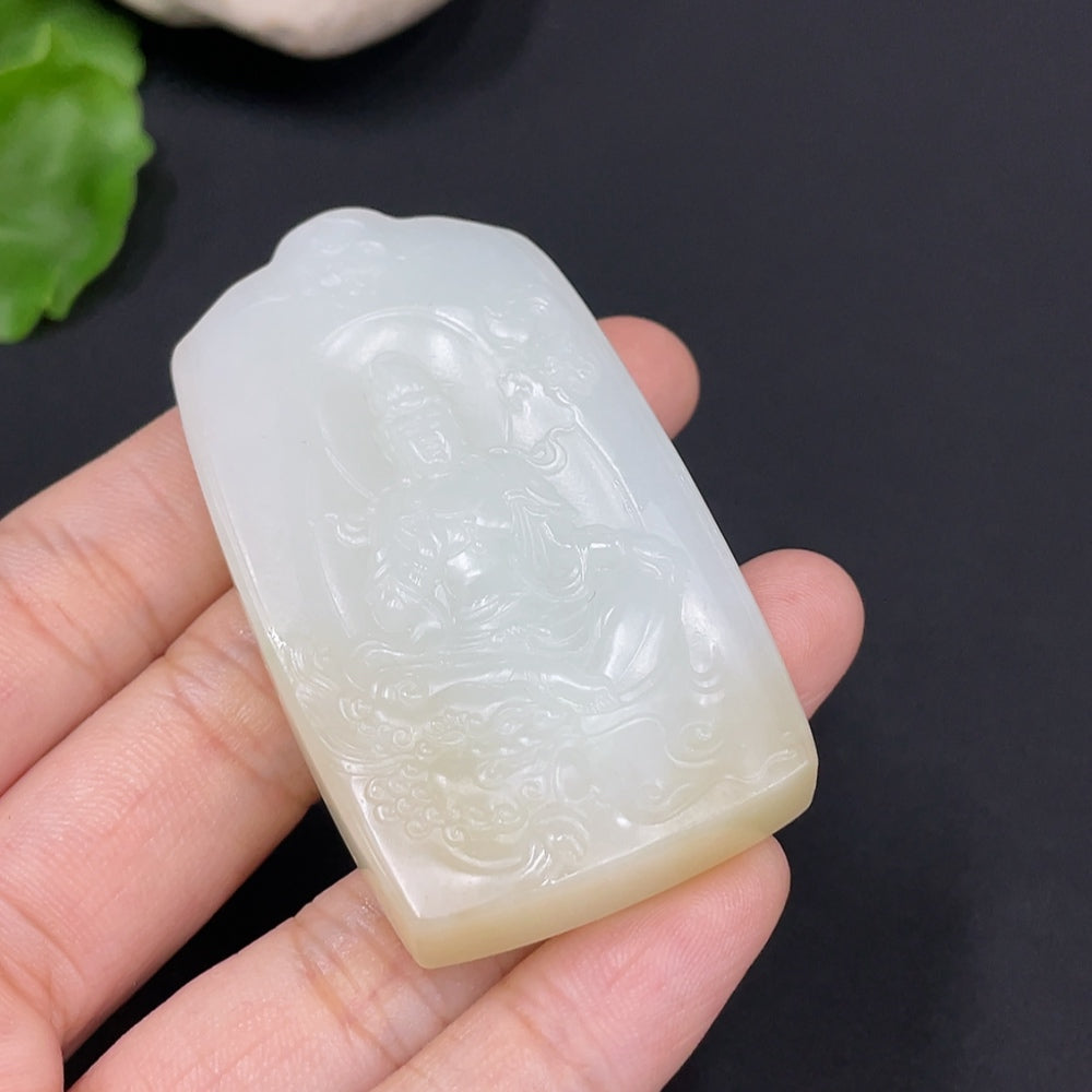 Hetian Jade Pendant Manjushri Bodhisattva Total Weight Approx. 40.1g