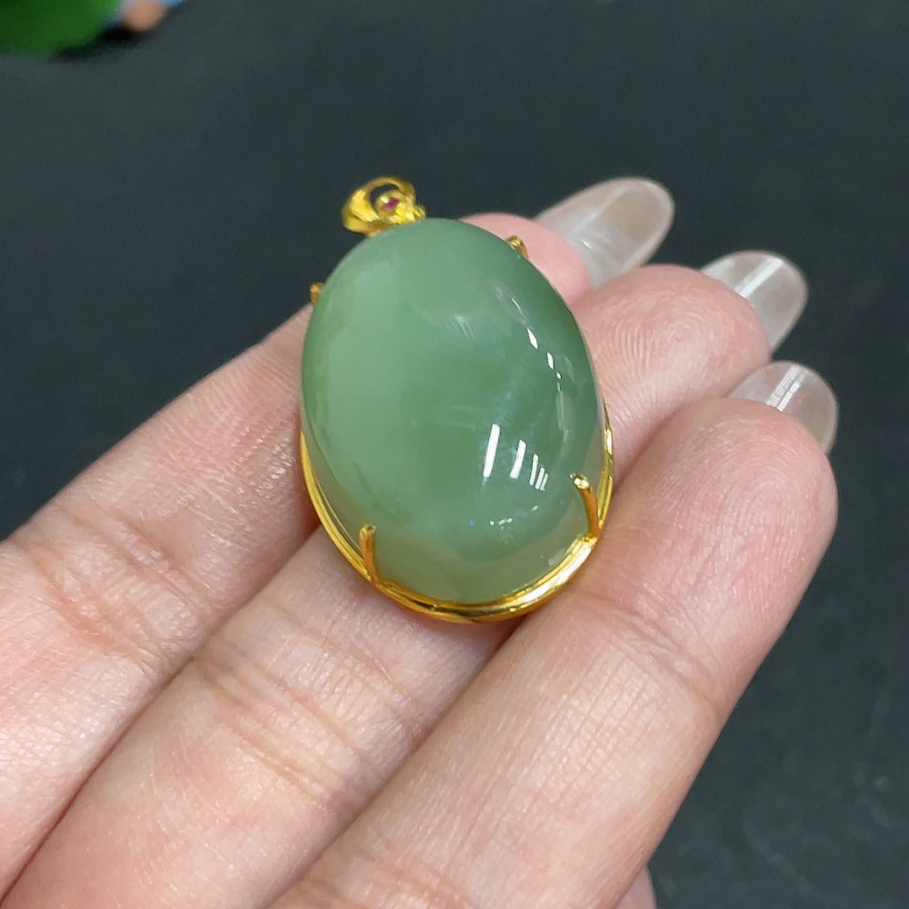 Hetian Jade Inlaid Pendant Cabochon 18k Total Weight Approx. 12g