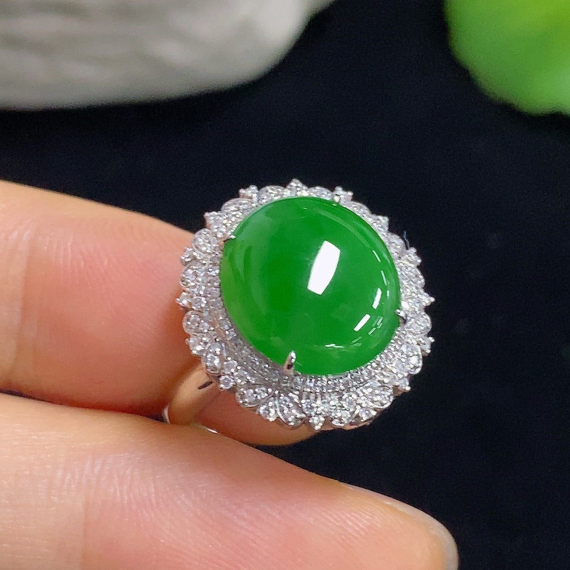 Jadeite Cabochon Convertible Ring and Pendant with Diamond Accents
