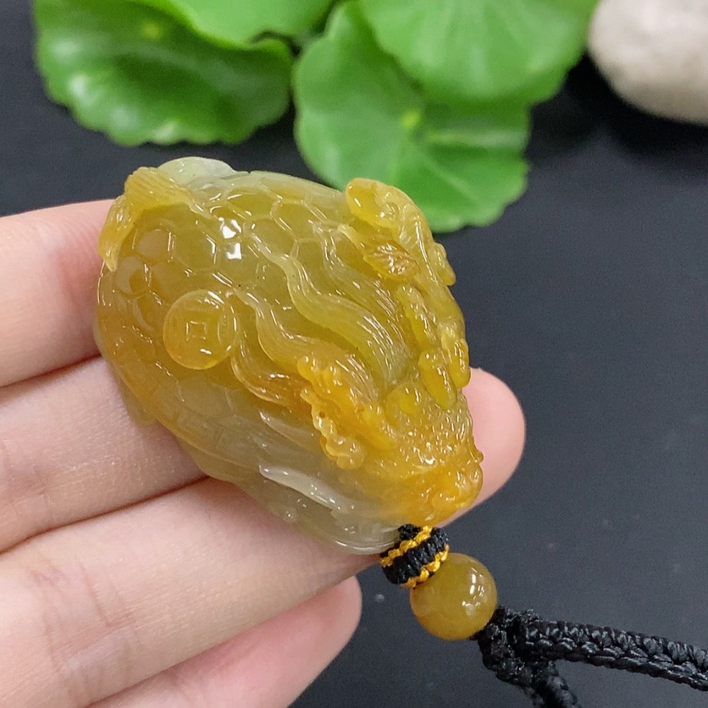 Jadeite Dragon-Turtle Pendant, color origin undetermined