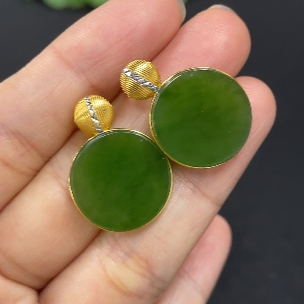 Hetian Jade Jasper Plain Pendant Earrings