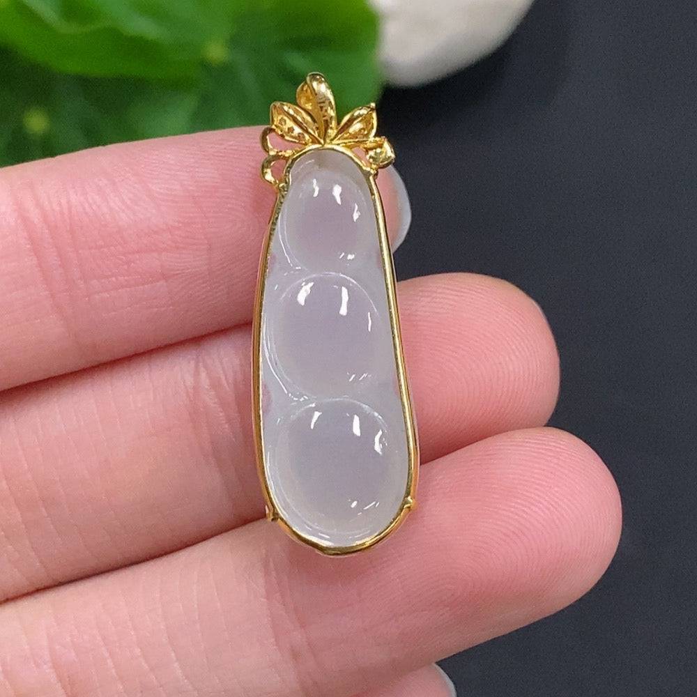 Huiliu Jadeite Lucky Bean Pendant with diamond accents, certified jade jewelry featuring intricate design and vibrant green color.