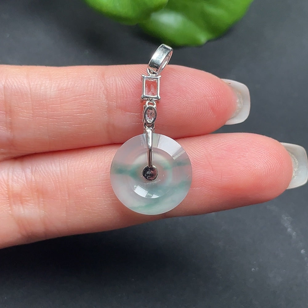Jadeite inlaid pendant with diamonds (the top clasp is set with real diamonds, the rest large stones are non-diamond) 18k