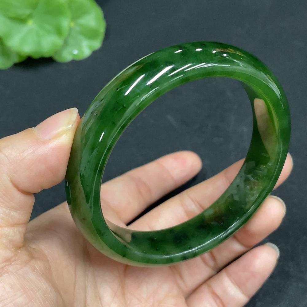 Hetian Jade Jasper round bracelet by HUILIU HQ with 59.1mm diameter, featuring smooth jade beads, total weight approx. 61.4g.
