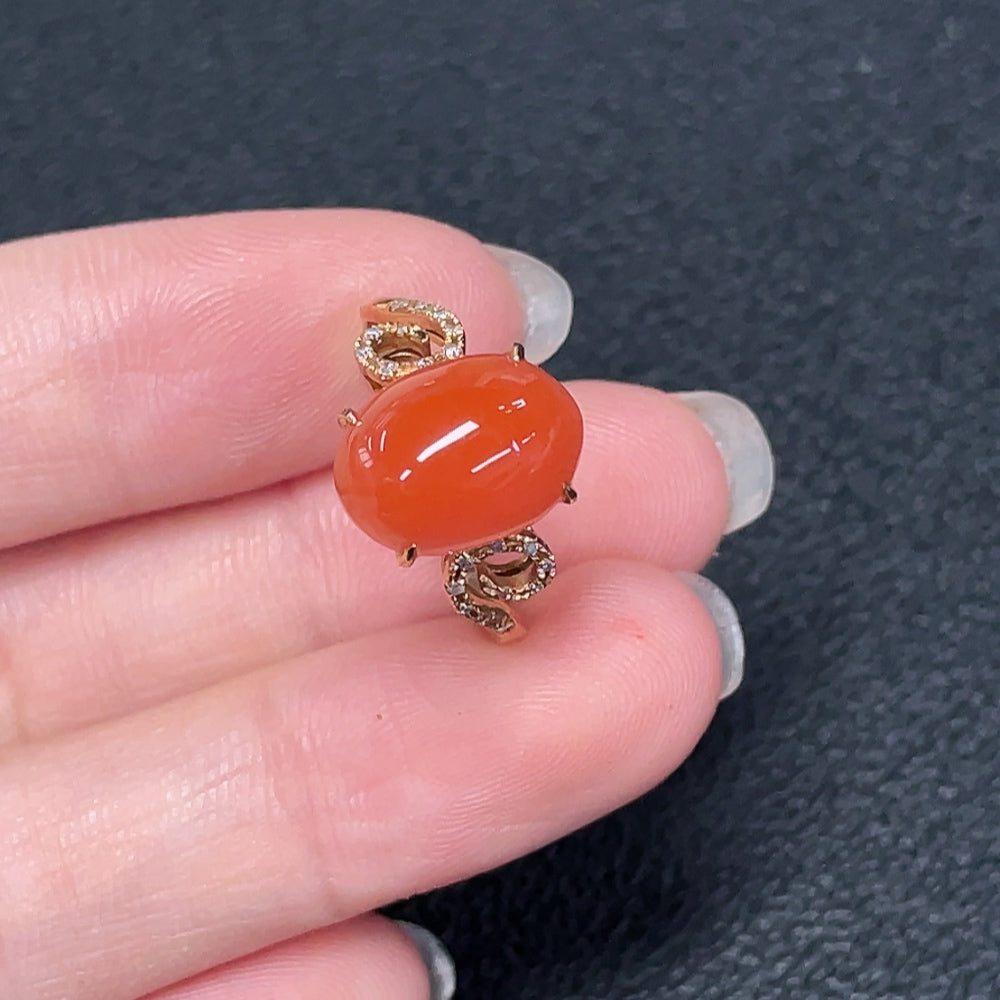 Southern Red Agate Ring with Diamond Accents, 18K Gold