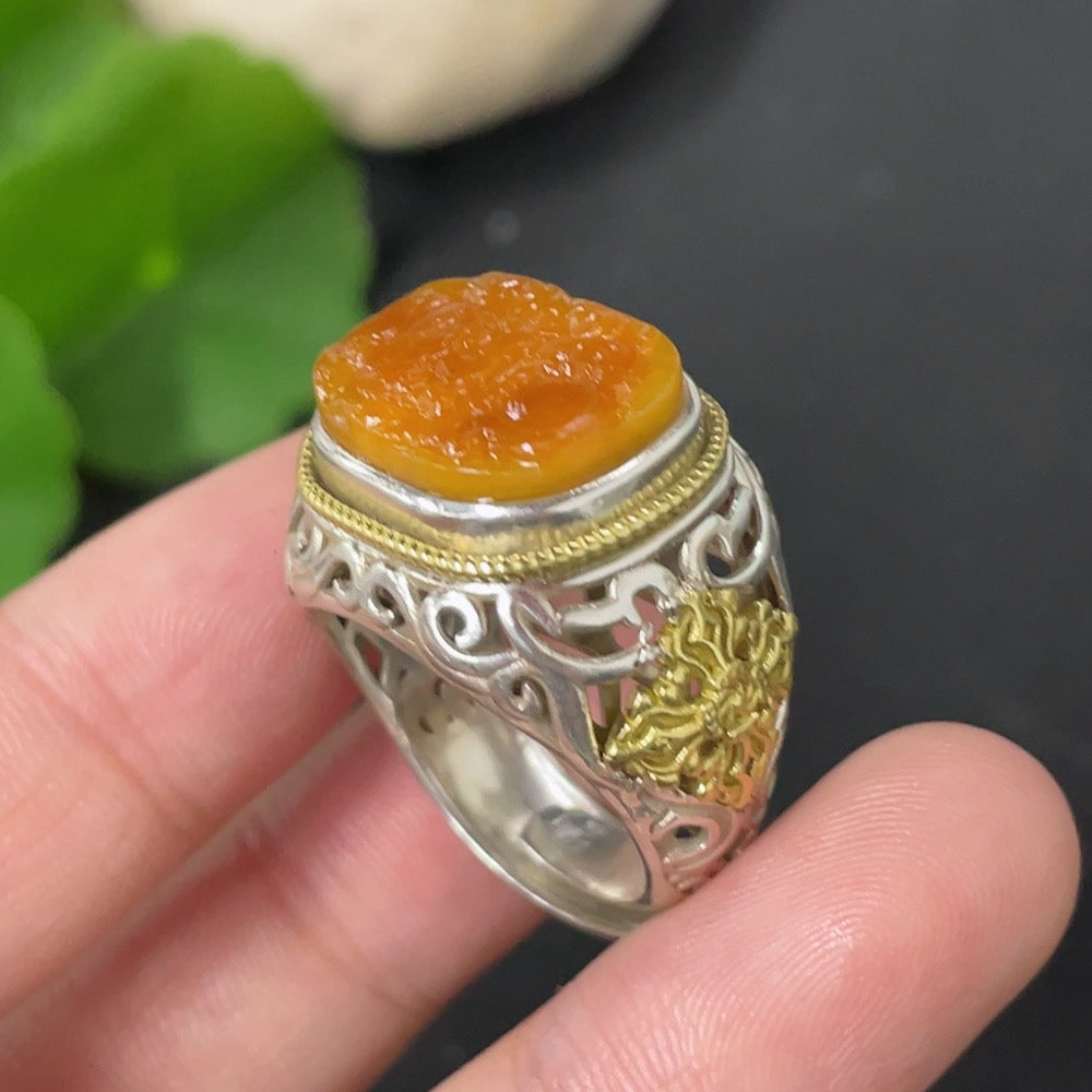 Hetian Jade Inlaid Adjustable Ring, Undetermined Skin Color Origin, Non-, Approximately | Huiliu Certified