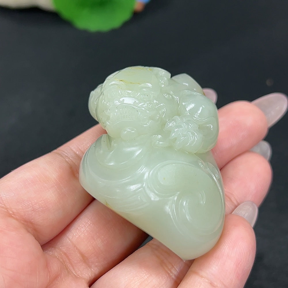 Hetian Jade Pendant featuring an auspicious beast design, weighing approx. 91g, from HKHQ with electronic collection certificate.