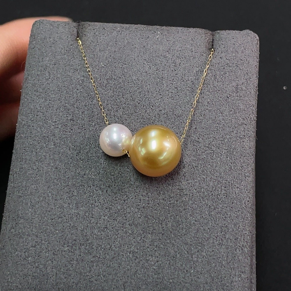 Saltwater Pearl Inlaid Necklace 18K Gold Color Origin Undetermined