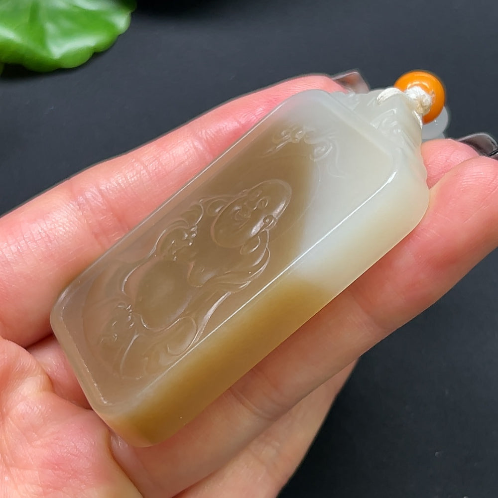 Hetian Jade Buddha Pendant with Non-Hetian Jade Beads