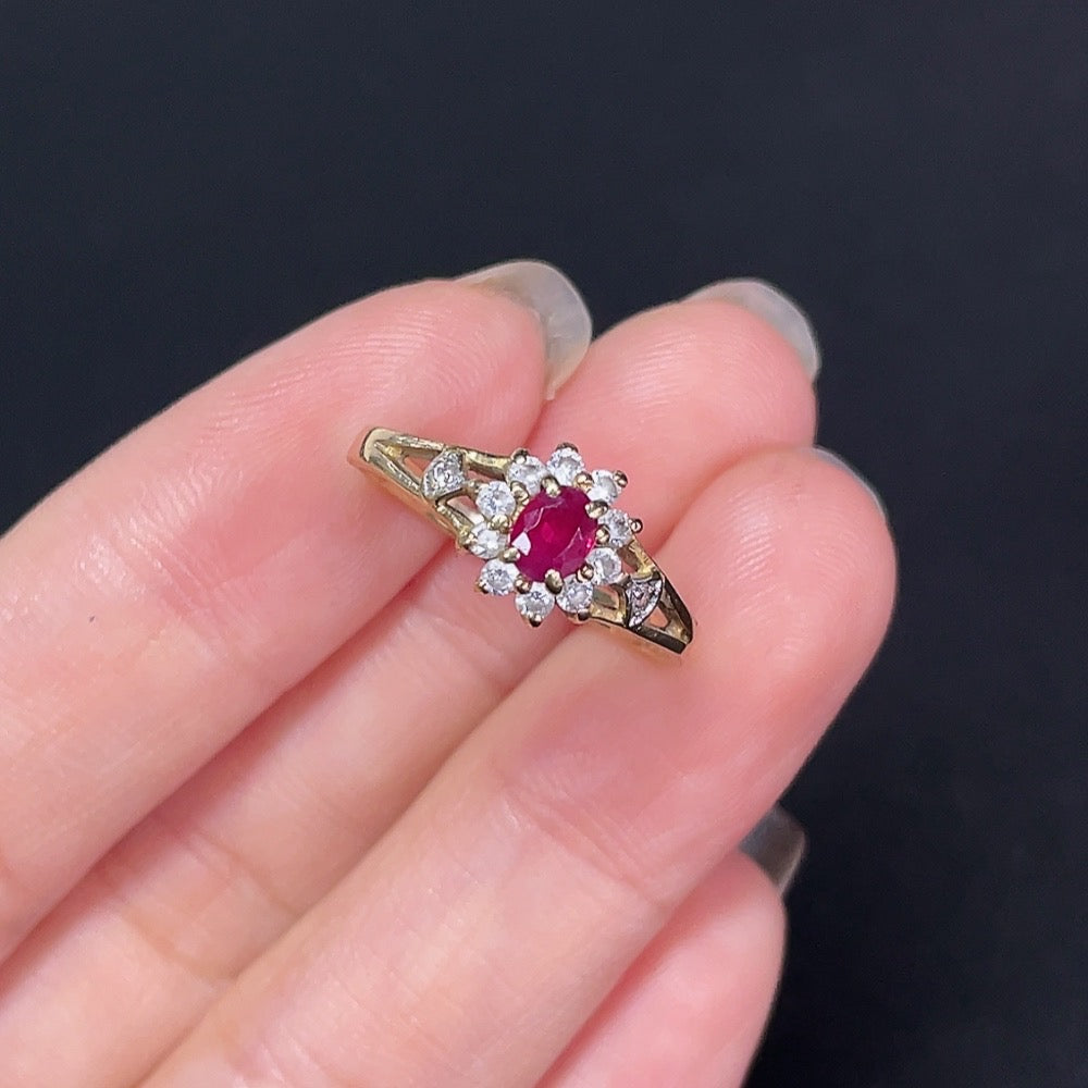 Ruby Inlaid Ring 14K Gold, Non-Diamond