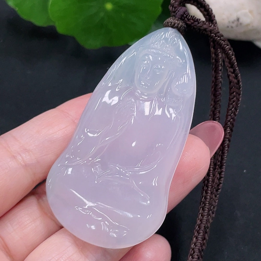Jadeite Guanyin Pendant . (Including Rope Weight) | Huiliu Certified
