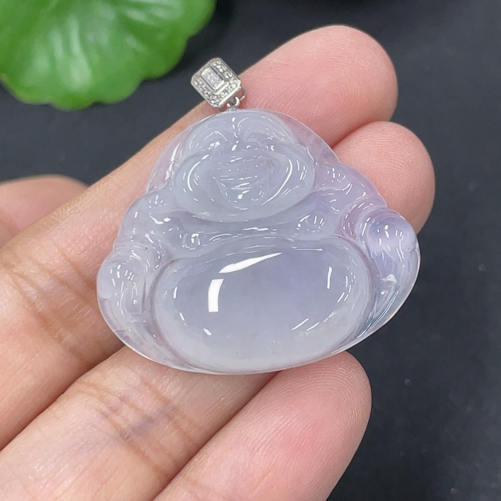 Jadeite Pendant Buddha in 18K Gold with Non-Diamond (too small to confirm natural origin) Total Weight Approx. 7.23g