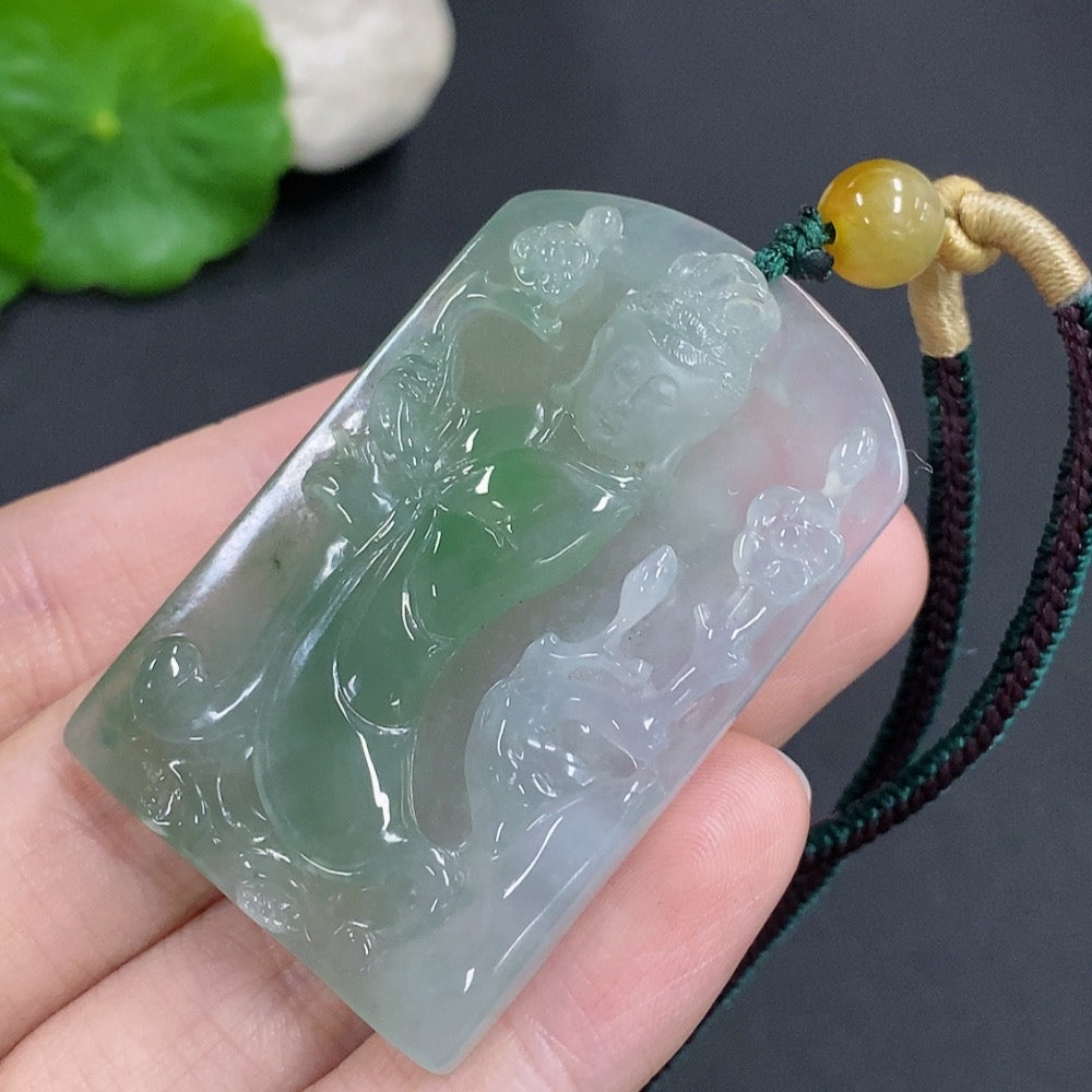 Jadeite Guanyin Pendant Total Weight Approx. 28.6g (Including Rope Weight)