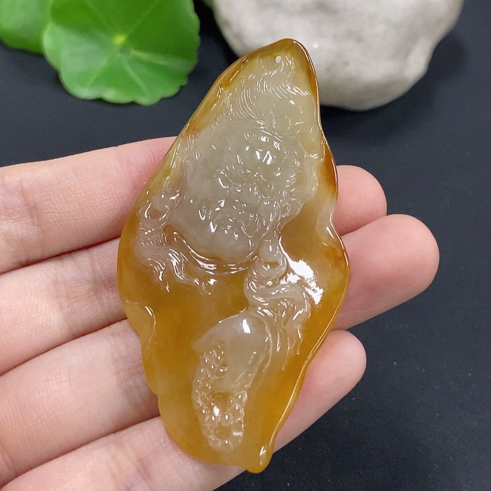 Jadeite Fudo Myoo Pendant Color origin undetermined Total weight approx. 14.18g