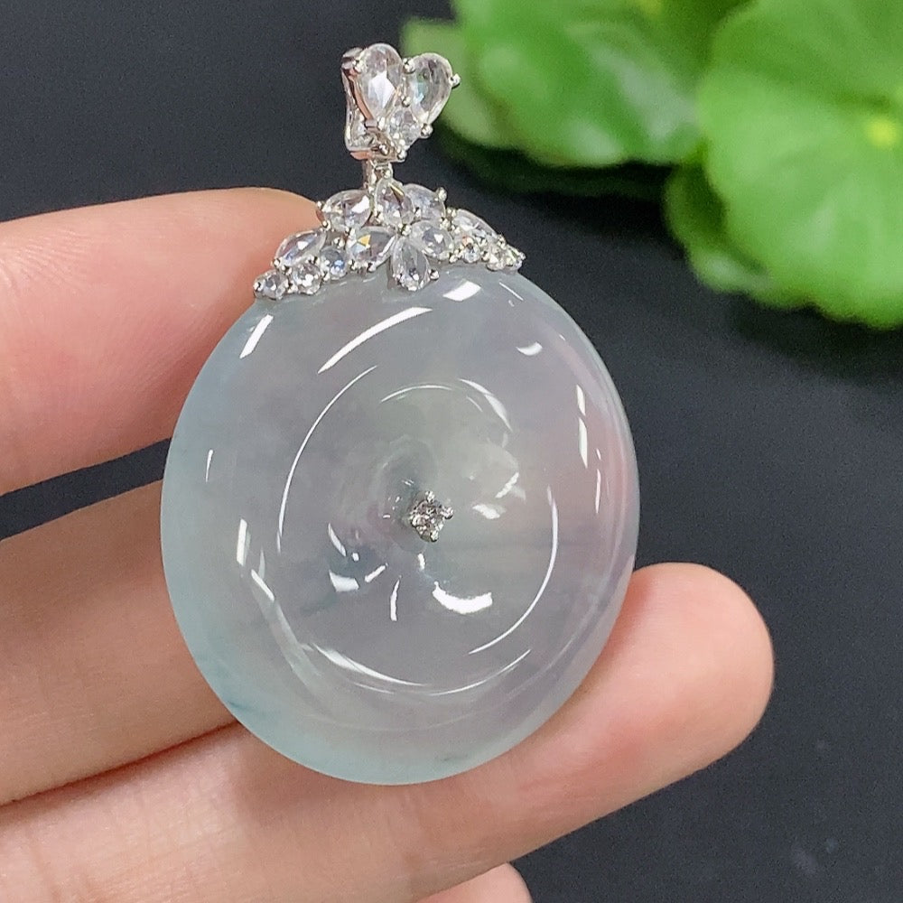 Jadeite Peace Knot Pendant with 18k Diamond Accents, Total Weight Approx. 14.2g