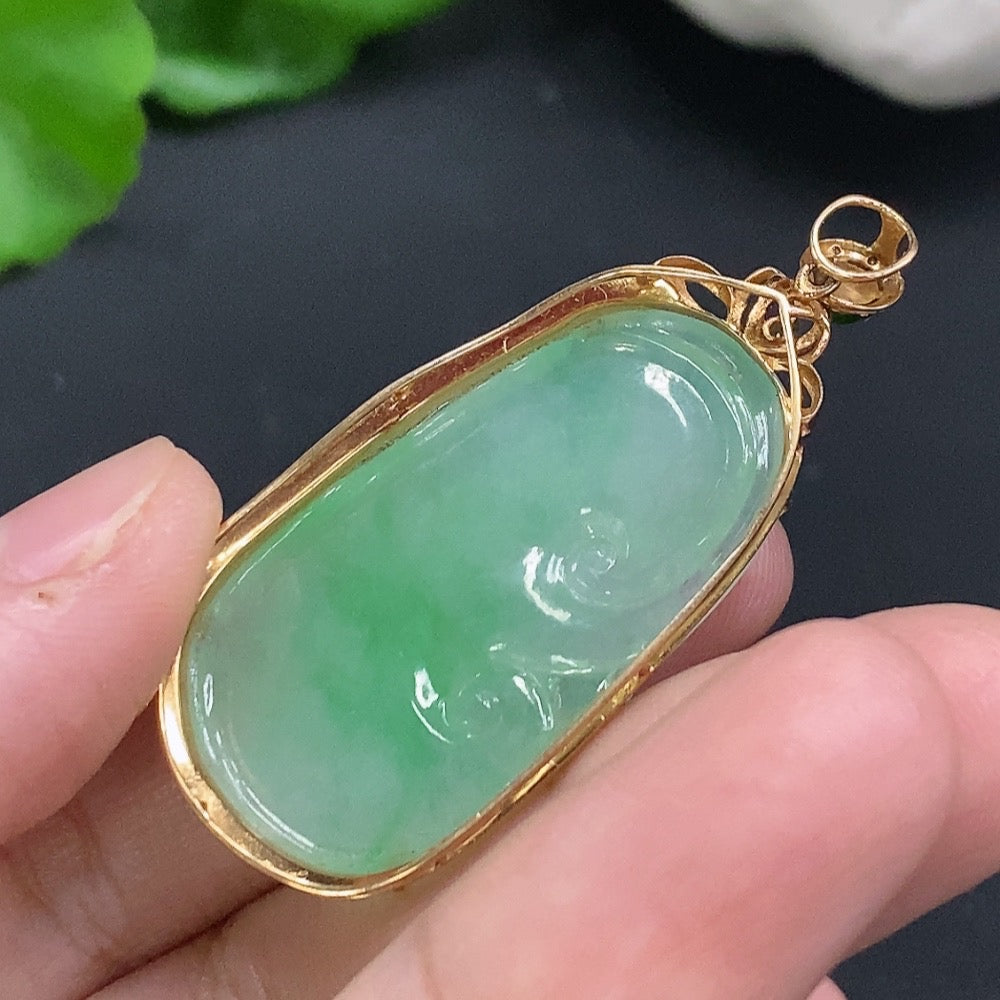 Jadeite Ruyi Inlaid Pendant 18K Gold Total Weight Approx. 7.3g