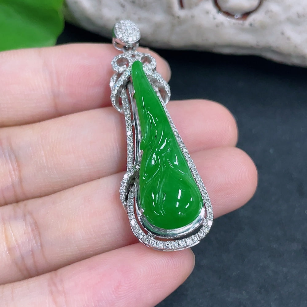 Jadeite Pendant with 18k Gold and Diamond Accents