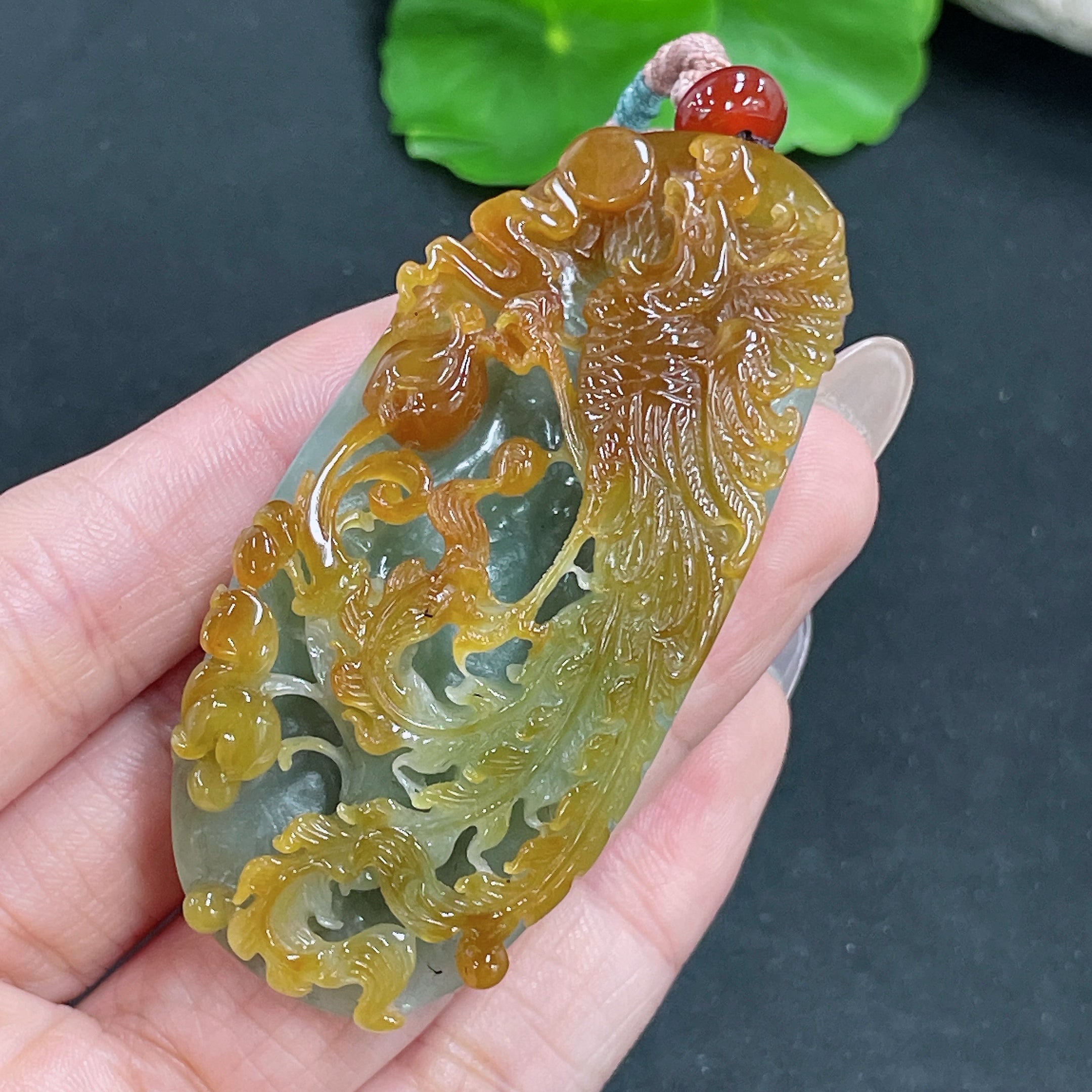 Jadeite Pendant Phoenix with Cord Total Weight Approx. 45.37g
