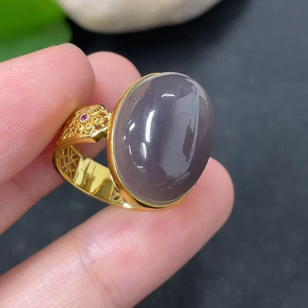 Hetian Jade Inlaid Ring 18k Gold