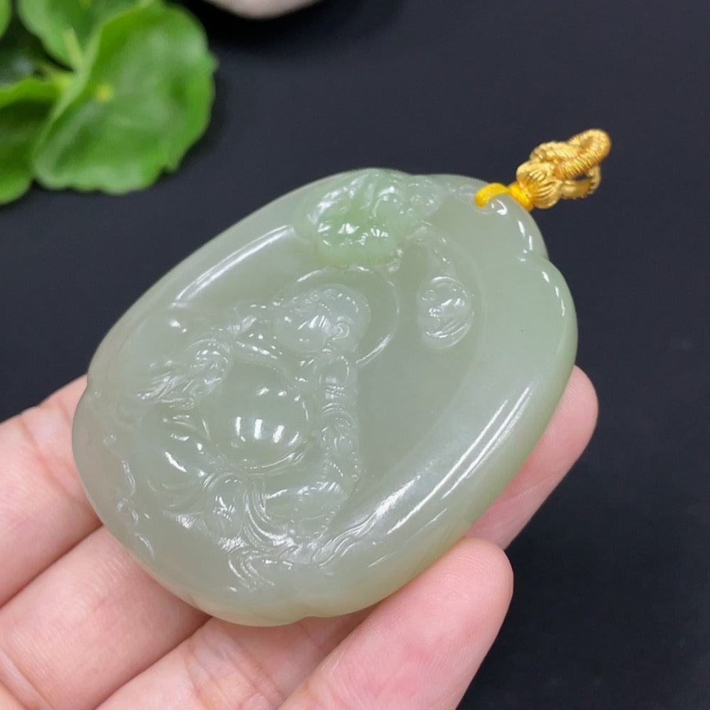 Hetian Jade Pendant Buddha Statue Total Weight (including rope) approx. 54.6g