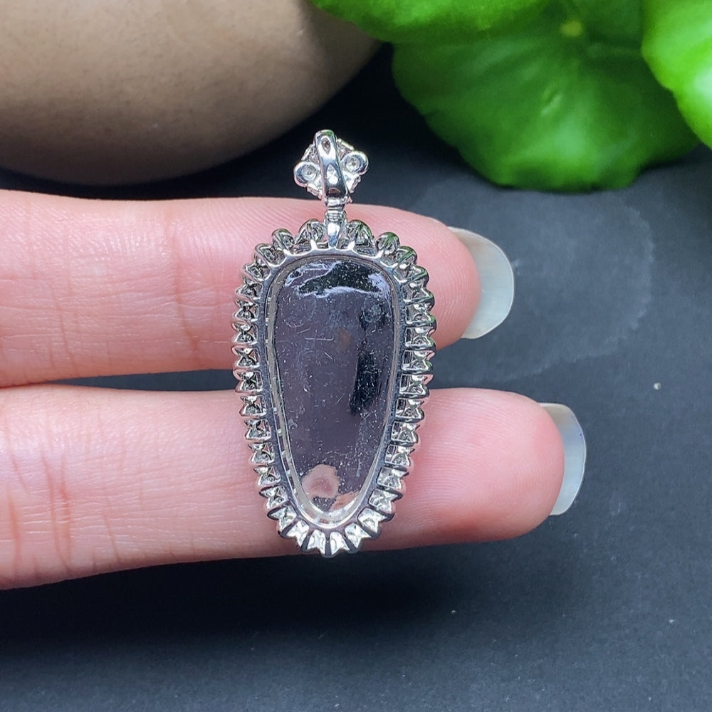 Jadeite Inlaid Pendant Leaf with Diamond Accents 18k Color Origin Undetermined Total Weight Approx. 4g