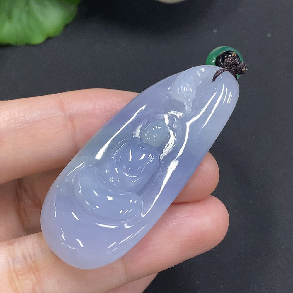 Jadeite Enlightenment pendant with cord and non-A beads, crafted from green jade, weighs approximately 23.2 grams.