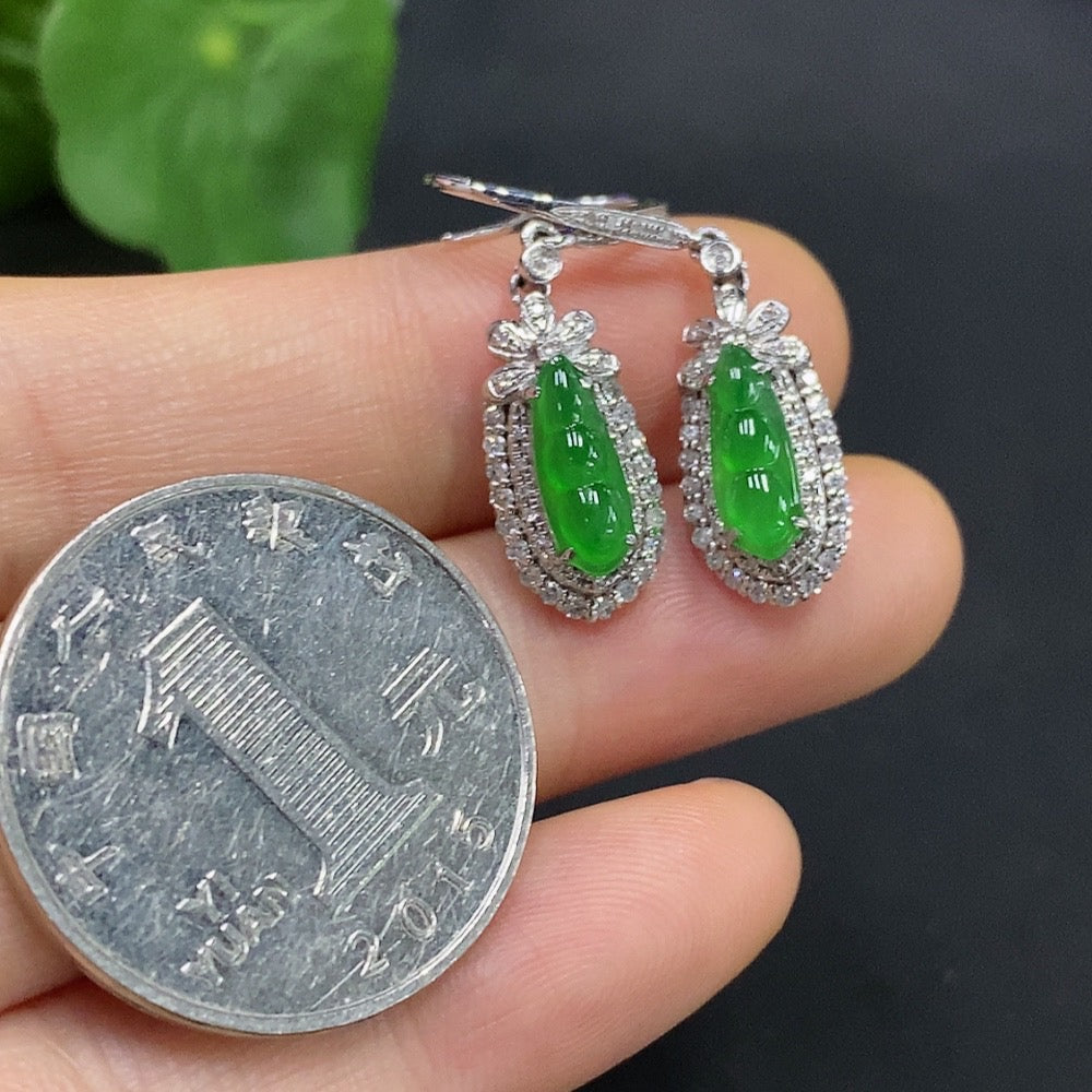 Jadeite Inlaid Earrings 18K Gold Inlaid Total Weight Approx. 3.29g