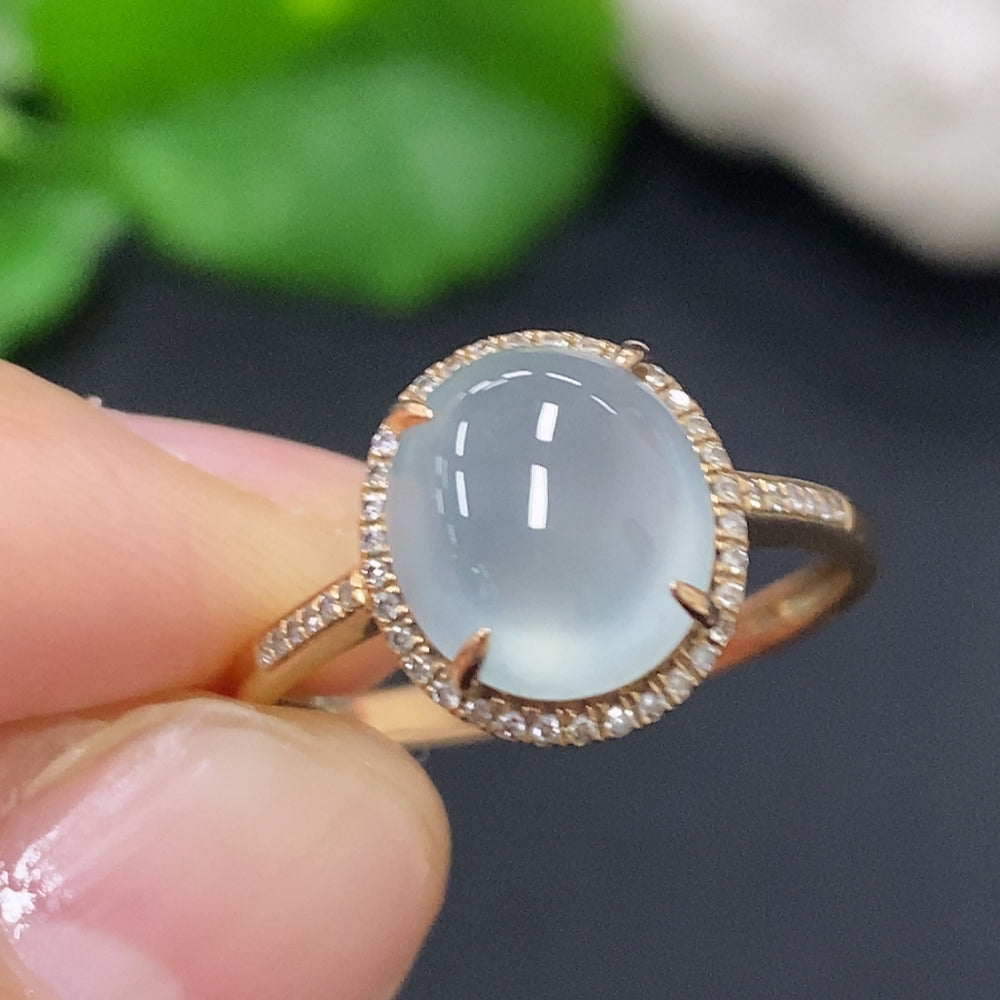Jadeite Cabochon Ring in . (with Diamond Accents) | Huiliu Certified