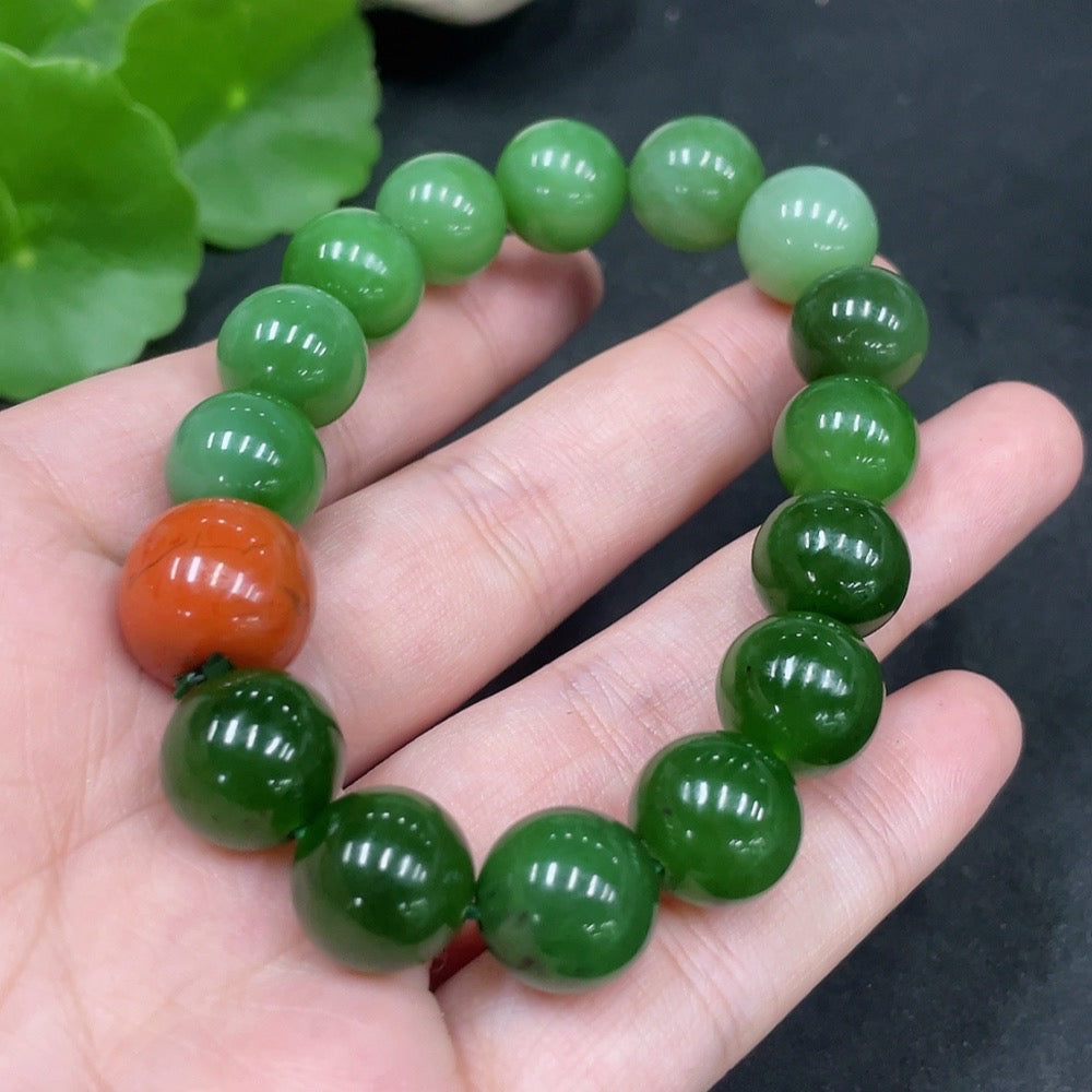 Hetian Jade Jasper Bracelet, approx. 11.8mm, total weight approx. 43.4g, with non-Hetian Jade beads